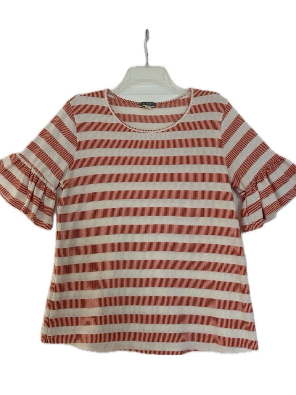 Pleione (Anthropologie) Striped Ruffle Sleeve Knit Top Sz M Coral Cream Boho
